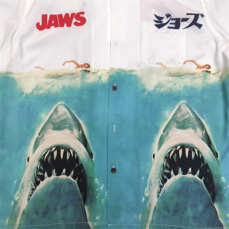 GUILTYPARTIES TIGER Shirts Great White Shark Hawaiian Short Sleeve Shirt Trendy Shirt Men