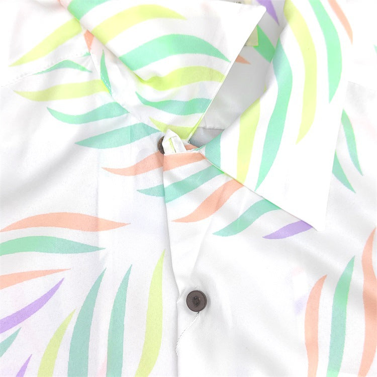 GUILTYPARTIES TIGER Shirts 23SS LEAF ALOHA Leaf Full Print Hawaiian Short Sleeve Shirt Men