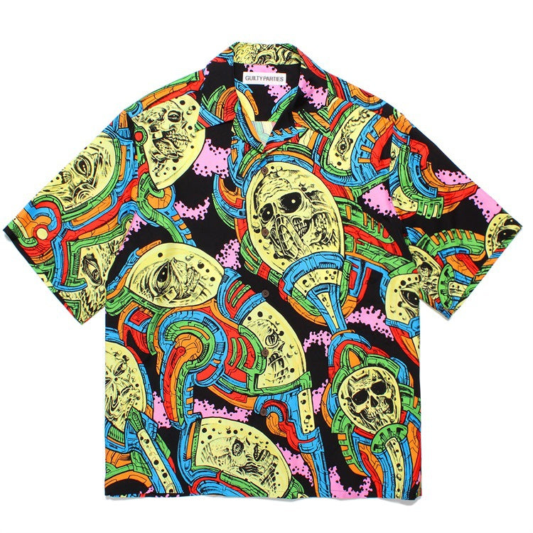 GUILTYPARTIES TIGER Shirts 24ss Science Fiction Graffiti, Rayon Casual, Hawaiian Short Sleeve Shirt