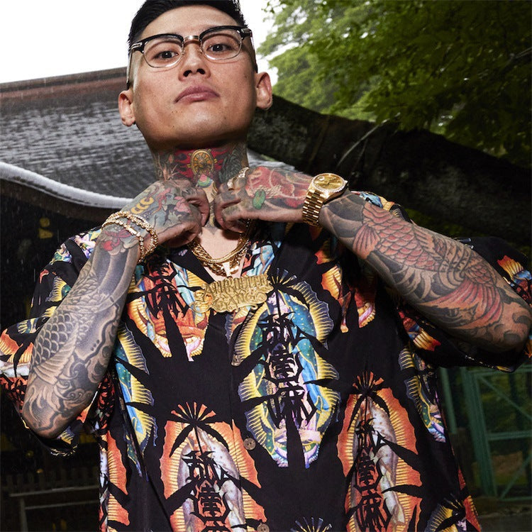 GUILTYPARTIES TIGER Shirts/Cashew flower, heaven Beijing rap Hawaiian short-sleeved shirt