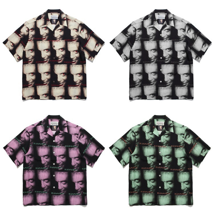 GUILTYPARTIES TIGER Shirts 22ss Exclusive Hannibal Movie Series Portrait Full Print Short Sleeve Shirt Men