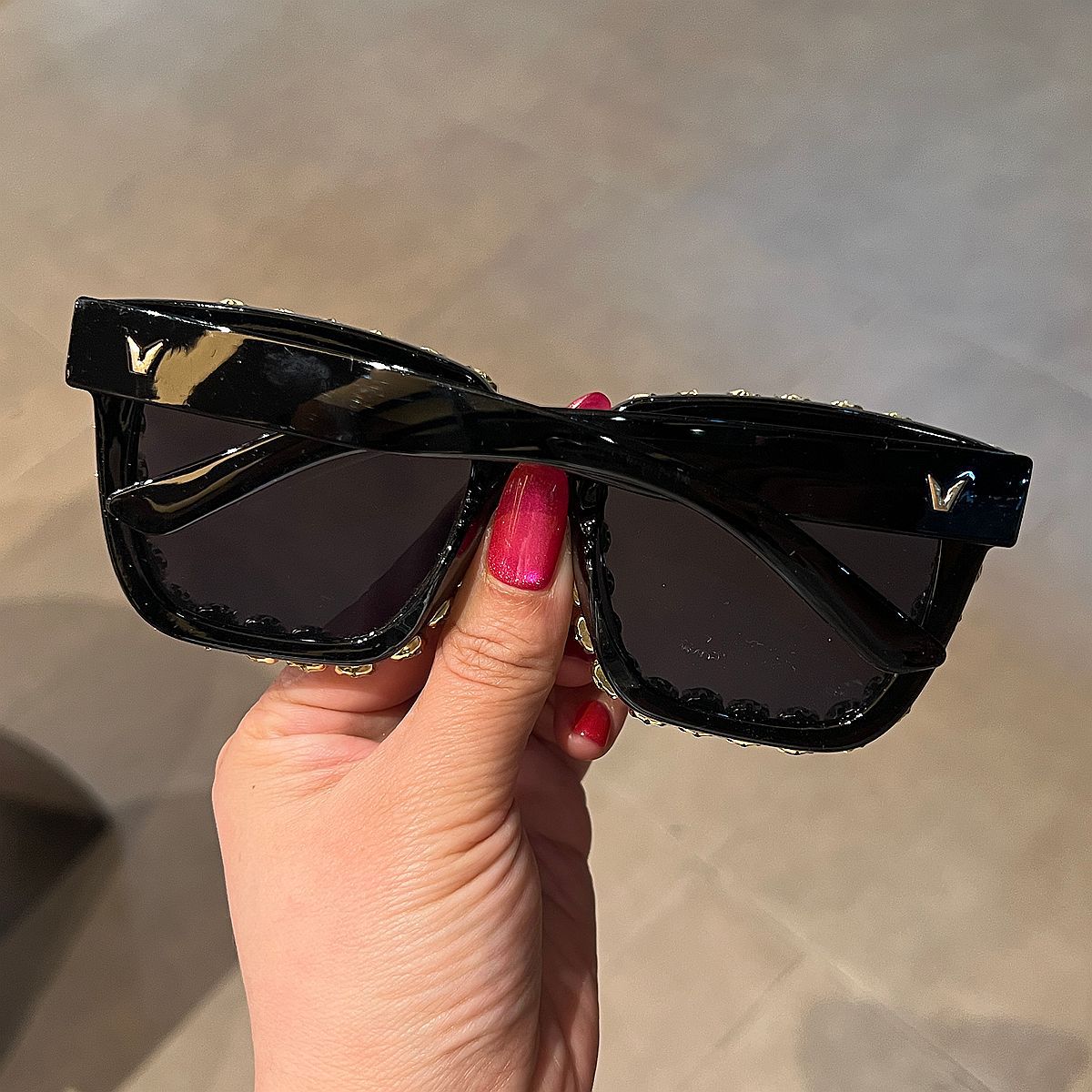 Trendy punk glasses diamond retro uv protection