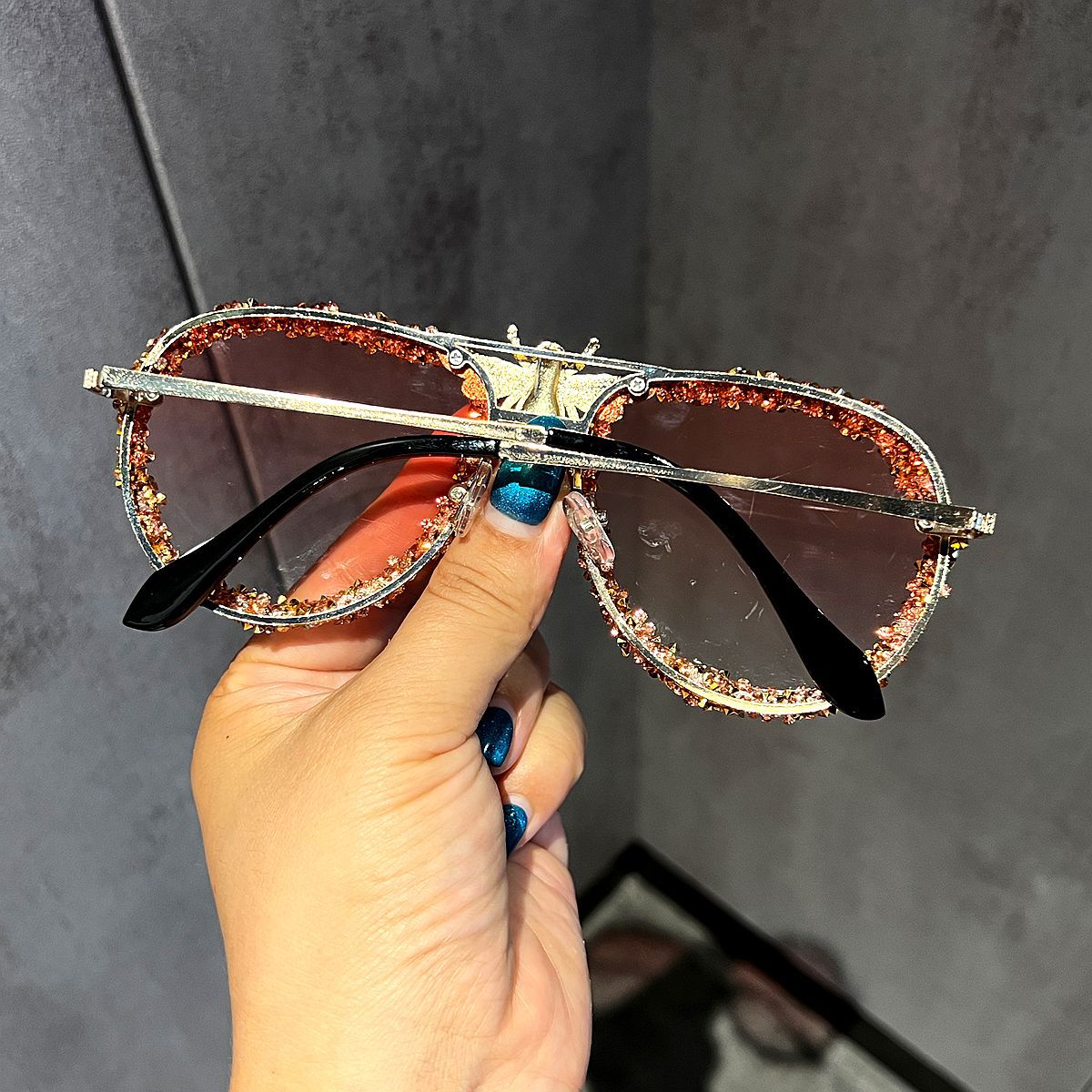 Trendy punk glasses bee diamond retro