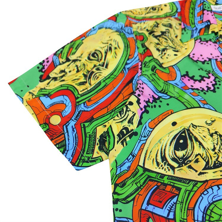 GUILTYPARTIES TIGER Shirts 24ss Science Fiction Graffiti, Rayon Casual, Hawaiian Short Sleeve Shirt