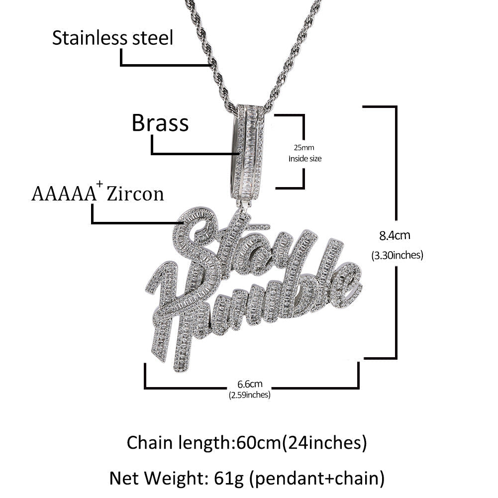 Jewelry Copper Zircon Stay Humble Pendant Hiphop Necklace Royalty Spectrum St. Valentine's Alphabet Pieces