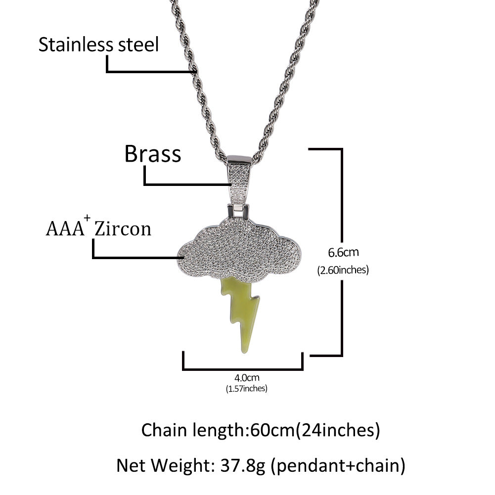 Jewelry Hip Hop Lightning Pendant Copper Inlaid Zircon Necklace Lightning Spectrum