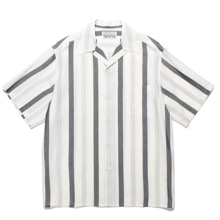GUILTYPARTIES TIGER Shirts 24ss Striped Classic, Rayon Hawaiian Casual Short Sleeve Shirt Men