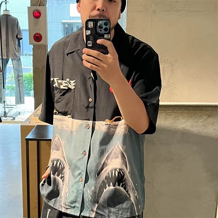 GUILTYPARTIES TIGER Shirts Great White Shark Hawaiian Short Sleeve Shirt Trendy Shirt Men