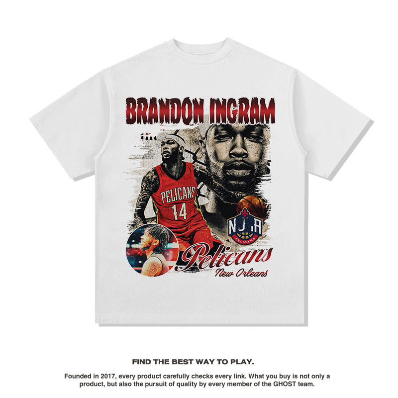 Nba T Shirt Basketball Printed Short Sleeve T-shirt American Street Hip Hop High-quality pure cotton comfortable and trendy clothing