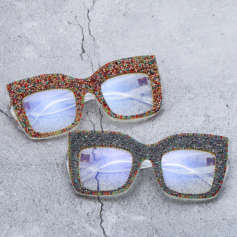 Trendy punk glasses large frame with diamonds