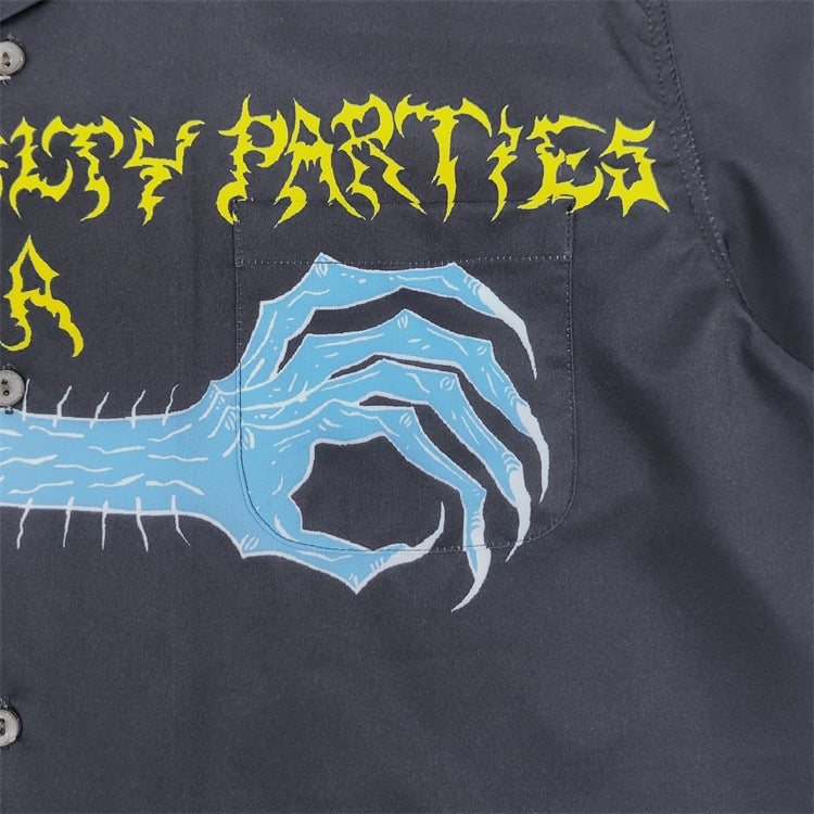 GUILTYPARTIES TIGER Shirts Ghost Graffiti Hairy Hand Illustration Hawaiian Short Sleeve Shirt
