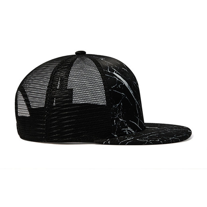 Trendy flat brimmed snapback hatsmesh summer breathable sun shade