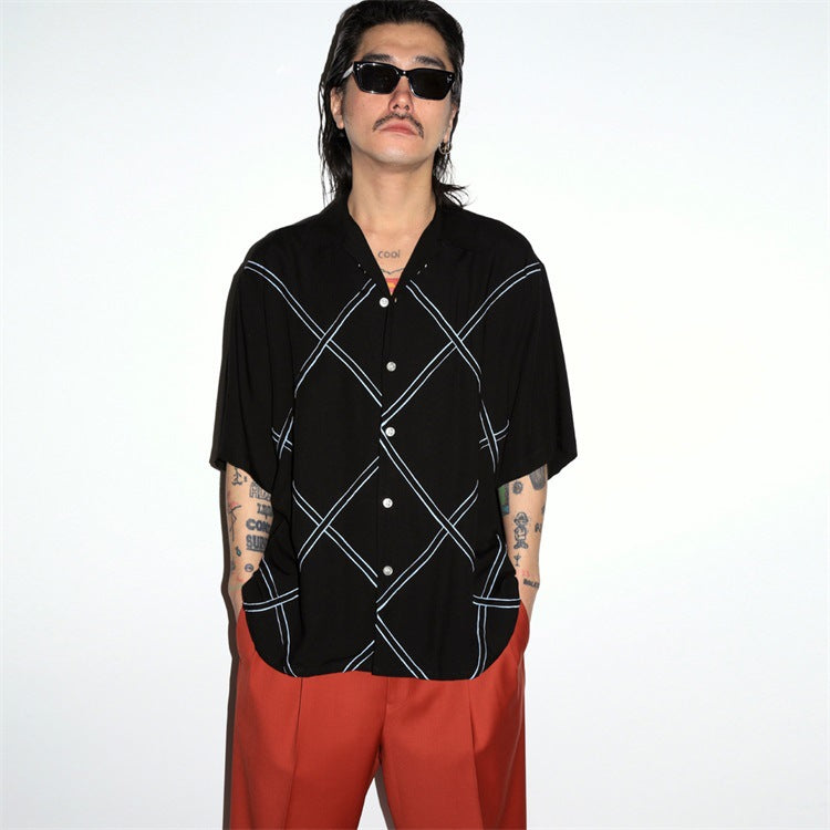 GUILTYPARTIES TIGER Shirts 24ss Shenxing checkered rayon, Hawaiian casual short-sleeved shirt men