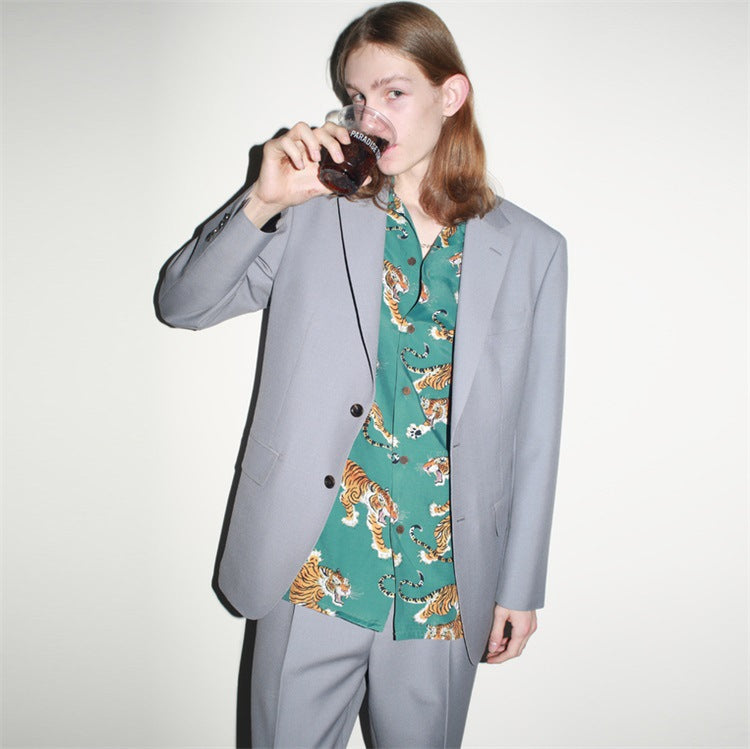 GUILTYPARTIES TIGER Shirts 23SS TIM LEHI Flame Tiger Full Print Hawaiian Short Sleeve Shirt Men