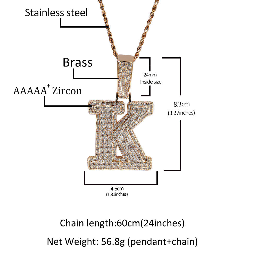 Jewelry 26 Letter Silver Pink Pendant Necklace with Zircon Number Pieces