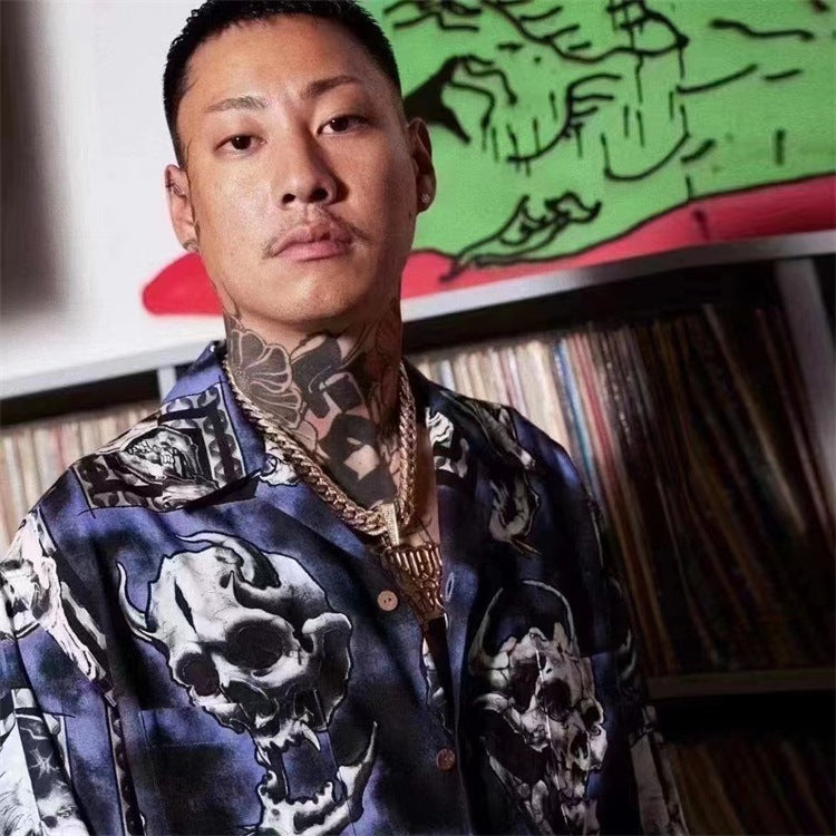 GUILTYPARTIES TIGER Shirts 56 TATTOO STUDIO Skull Ghost Hawaiian Short Sleeve Shirt