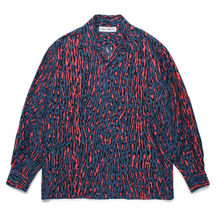GUILTYPARTIES TIGER Long sleeved shirt 24AW new striped, leopard print Hawaiian rayon long-sleeved shirt men