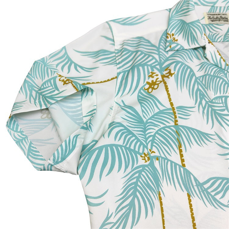 GUILTYPARTIES TIGER Shirts 19ss Coconut Tree, Palm Tree Man Silk Casual Hawaiian Short Sleeve Shirt