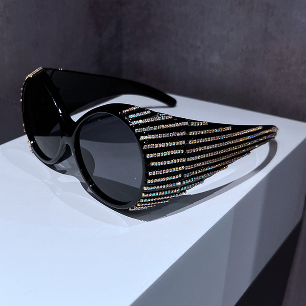 Trendy punk glasses retro round diamond