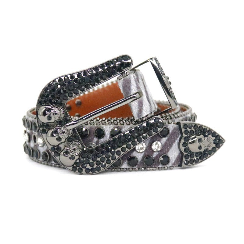 Hip-hop punk rhinestone belt skull pu leopard print punk style