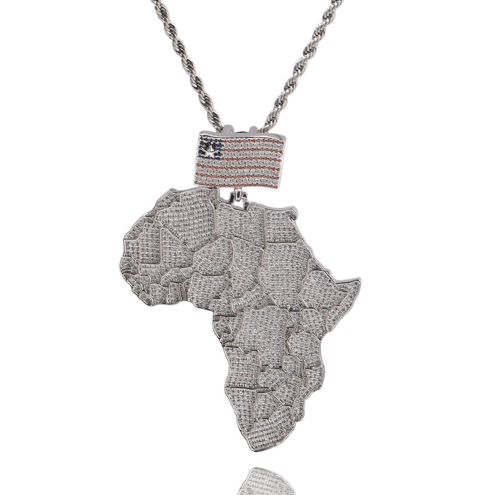 Jewelry Hip Hop Map Pendant Copper Set Zircon Necklace Spectrum