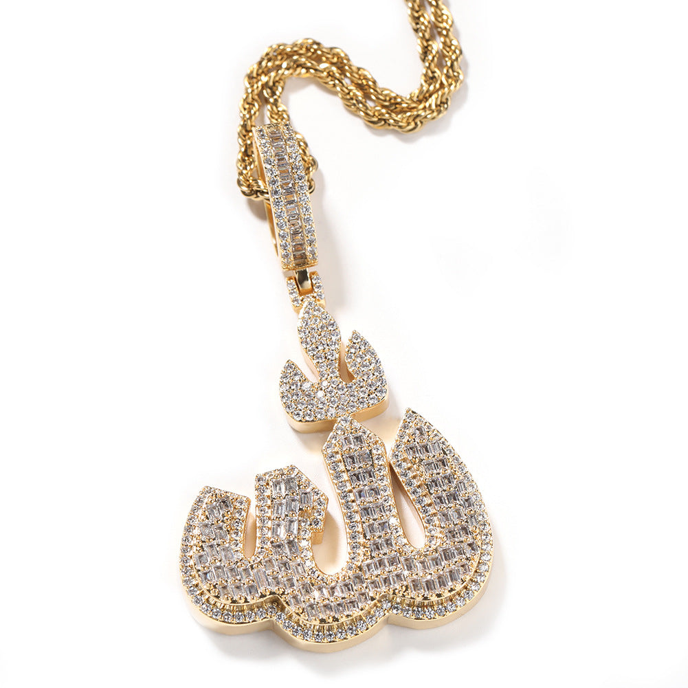 Jewelry Arabic Symbol Pendant Hip Hop Necklace Copper with Zircon Egypt Pieces Jesus Pieces Royalty