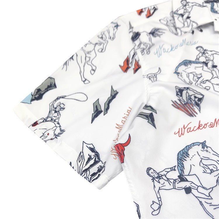 GUILTYPARTIES TIGER Shirts Western denim lasso casual rayon Hawaiian lapel short-sleeved shirt
