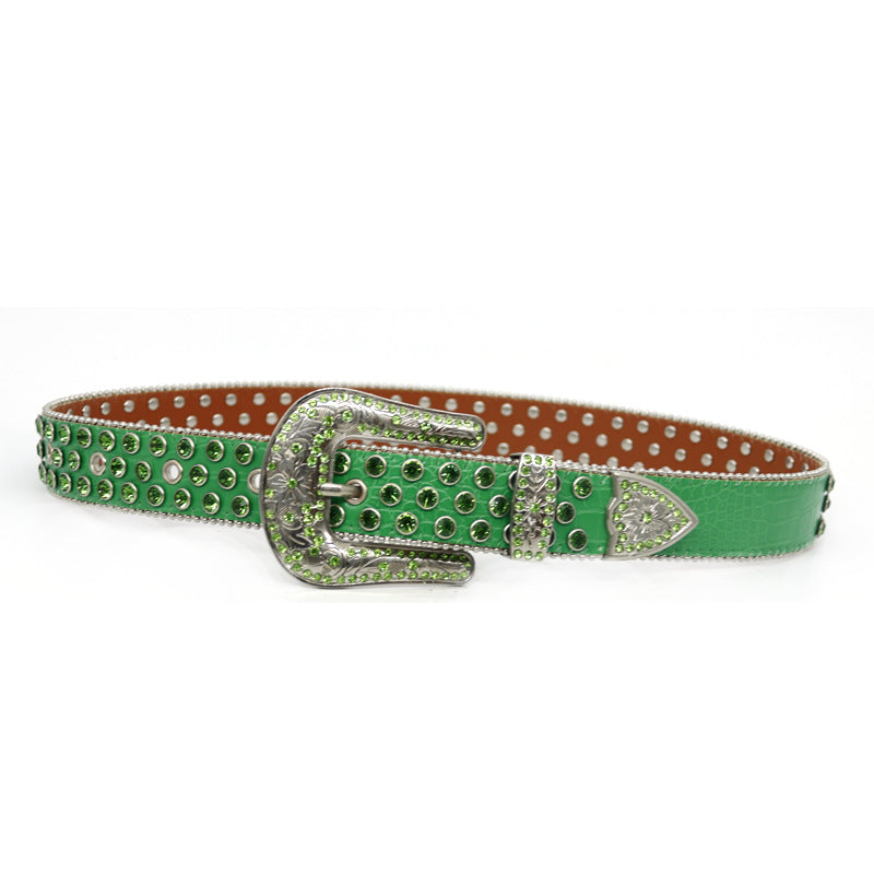 Hip-hop punk rhinestone belt women's alloy needle buckle