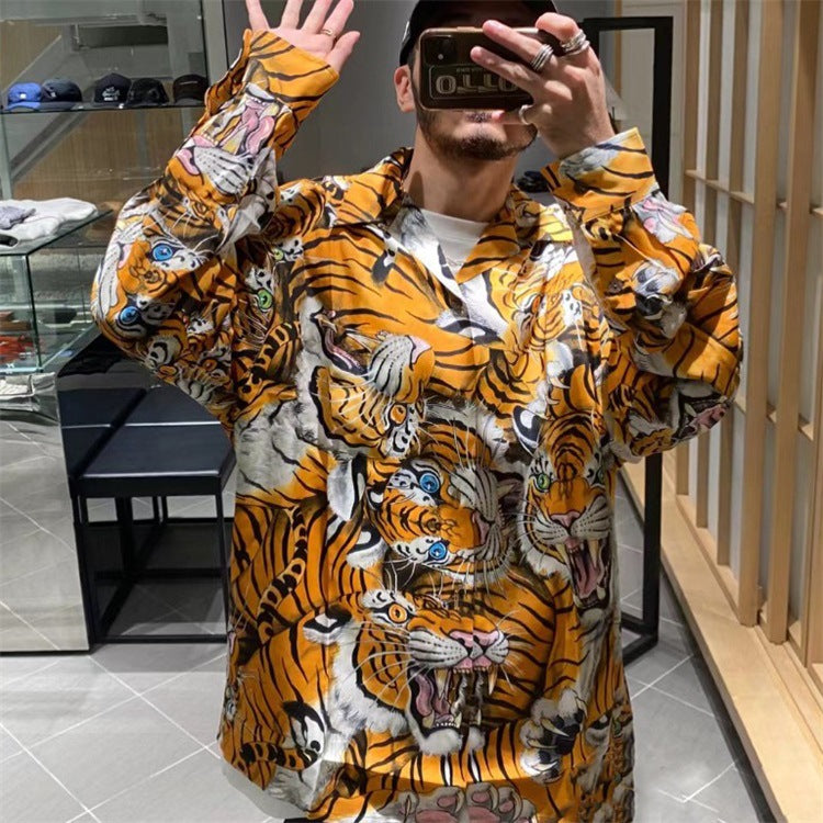 GUILTYPARTIES TIGER Long sleeved shirt Tiger totem full print Hawaiian long-sleeved shirt