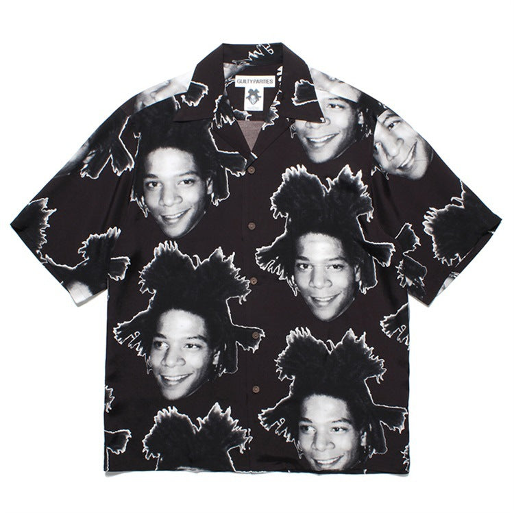GUILTYPARTIES TIGER Shirts 23ss BASQUIAT Basquiat avatar Hawaiian short-sleeved shirt