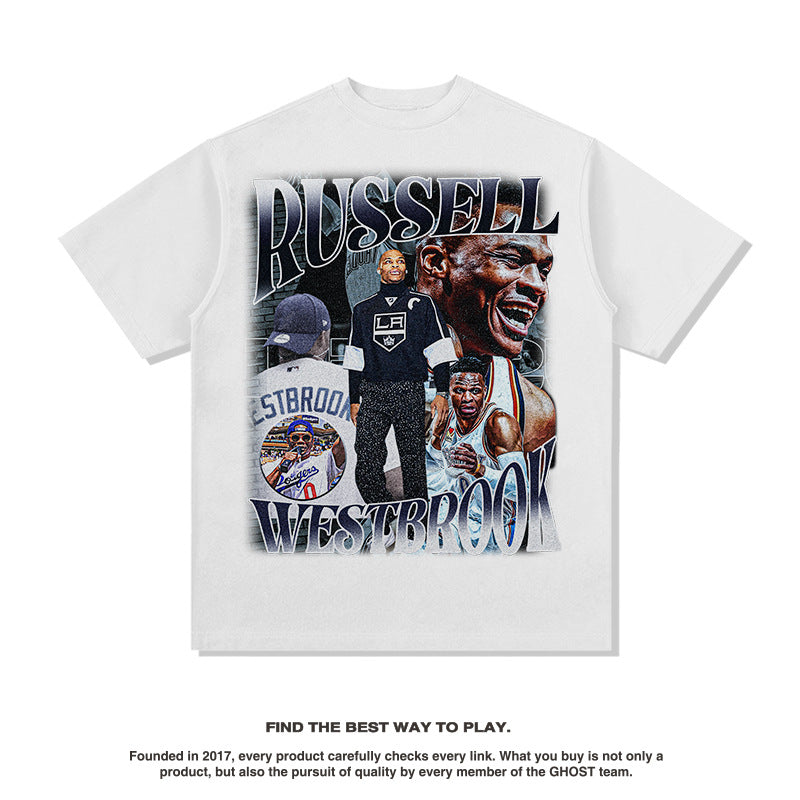 Nba T Shirt Westbrook Vintage Printed Short Sleeve T-shirt High-quality pure cotton comfortable and trendy clothing