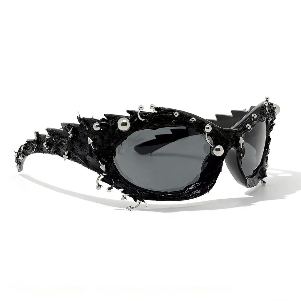 Trendy punk glasses dark asymmetrical frame