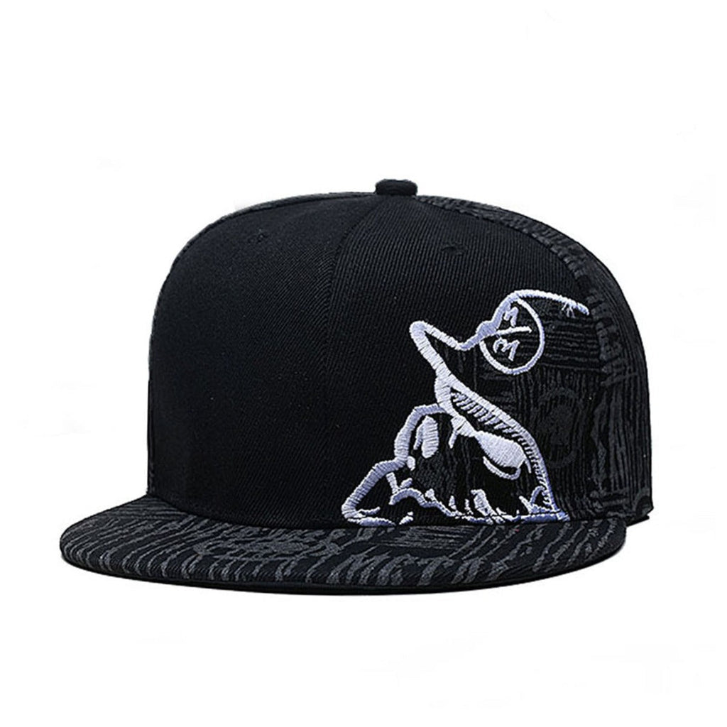 Trendy flat brimmed snapback hatsblack skull music
