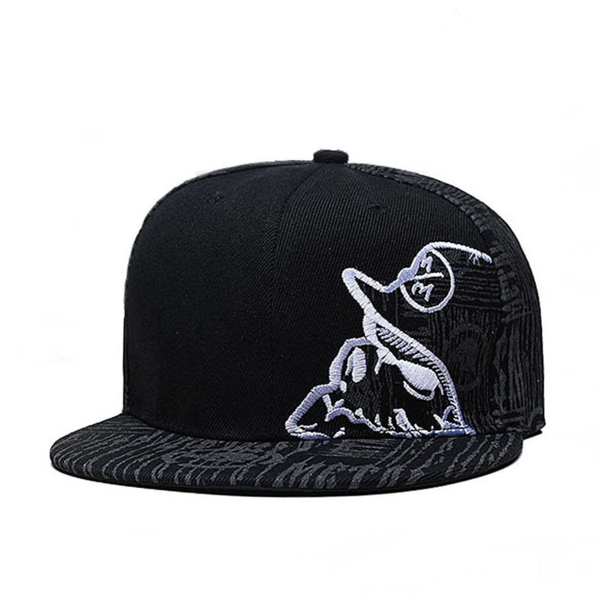 Trendy flat brimmed snapback hatsblack skull music