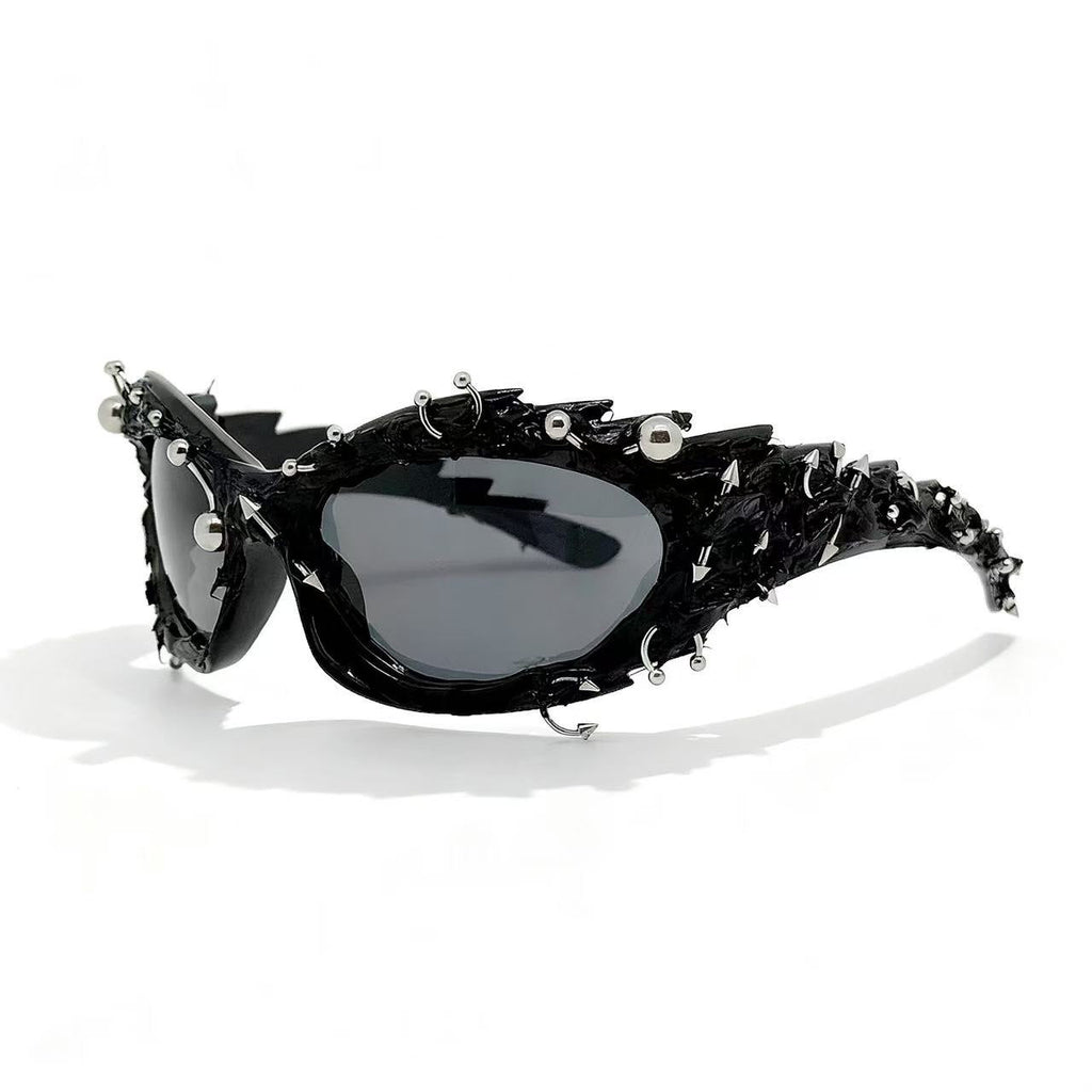 Trendy punk glasses dark asymmetrical frame