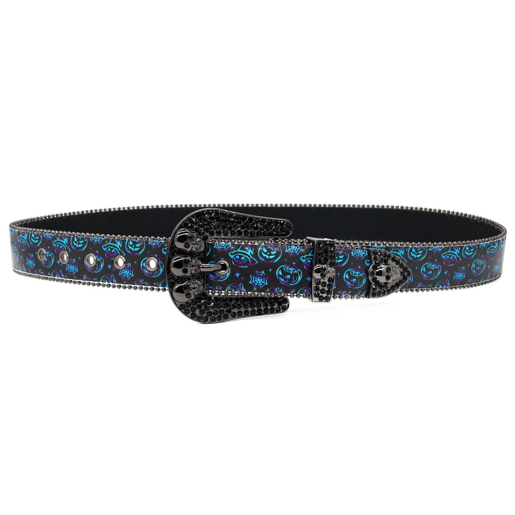 Hip-hop punk rhinestone belt halloween pumpkin head printing belt skull accessories