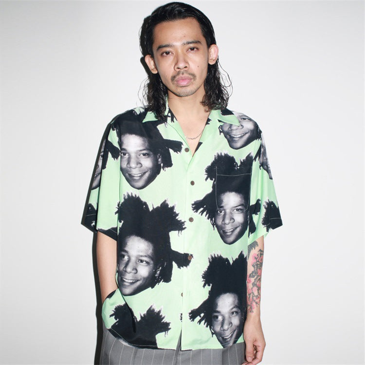 GUILTYPARTIES TIGER Shirts 23ss BASQUIAT Basquiat avatar Hawaiian short-sleeved shirt