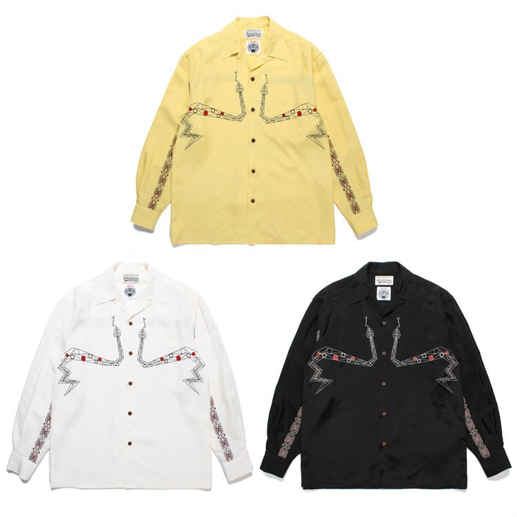 GUILTYPARTIES TIGER Long sleeved shirt COLLAR serpentine abstract rayon long-sleeved shirt men