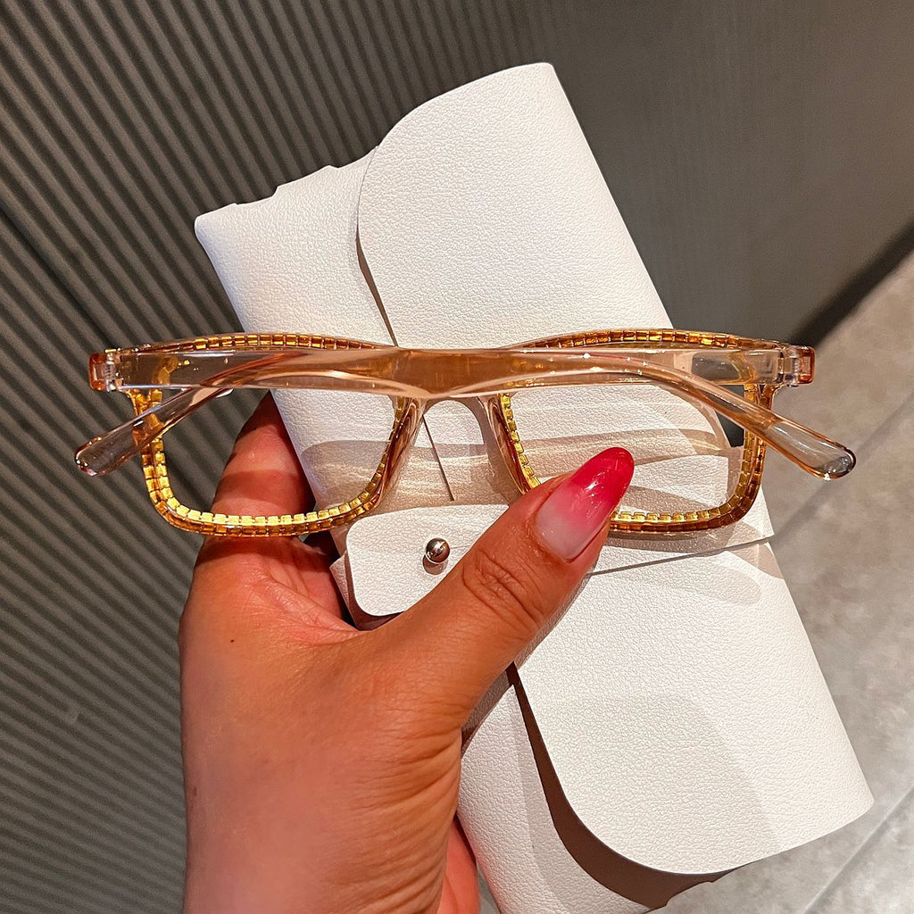 Trendy punk glasses diamond-encrusted anti-blue light retro