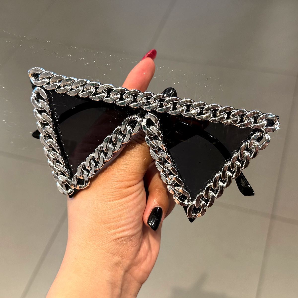 Trendy punk glasses triangle chain retro