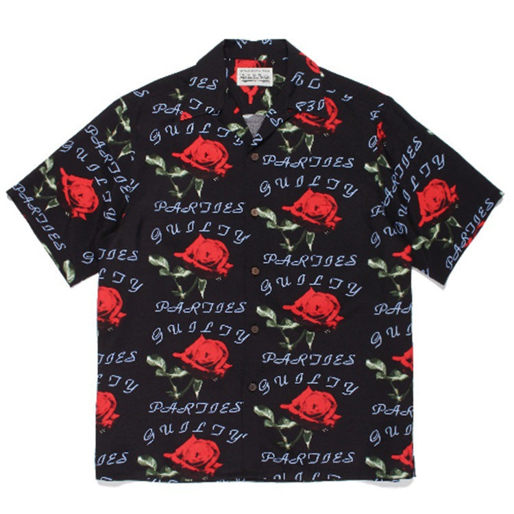 GUILTYPARTIES TIGER Shirts 21ss Rose ALOHA full print, Hawaiian short-sleeved shirt for men and women
