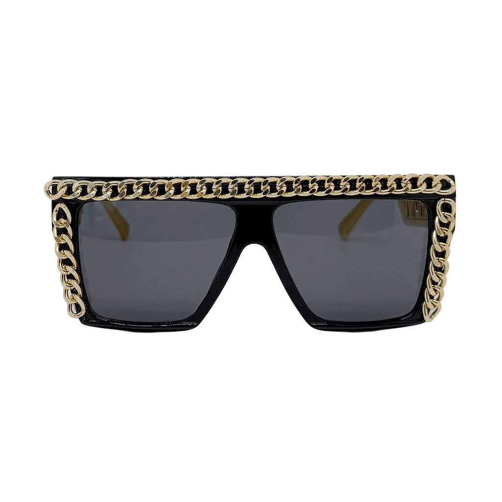 Trendy punk glasses square frame metal chain