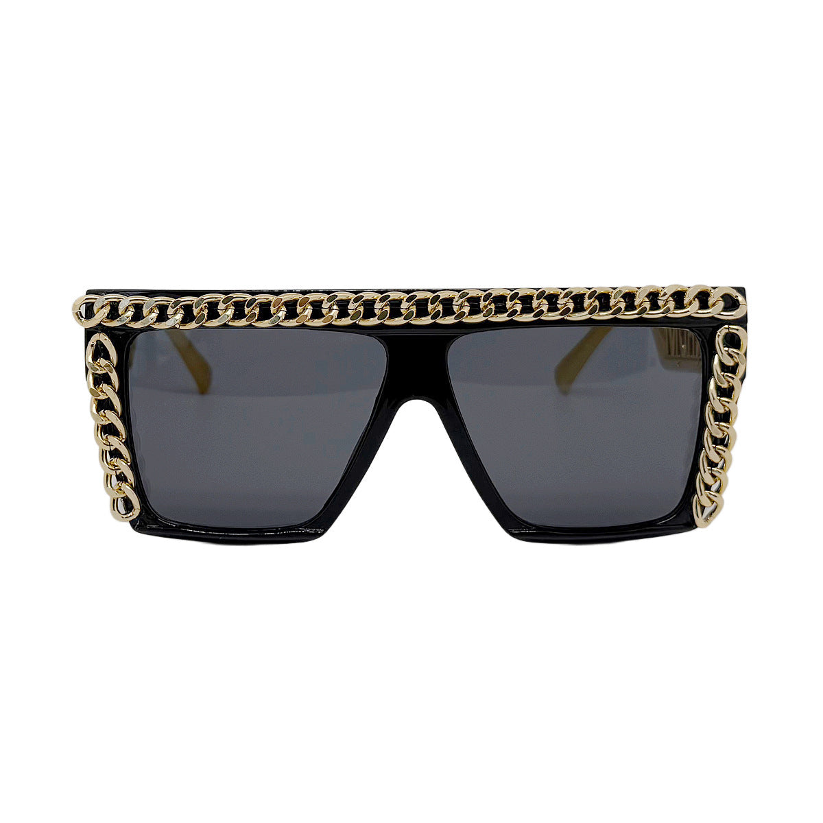 Trendy punk glasses square frame metal chain