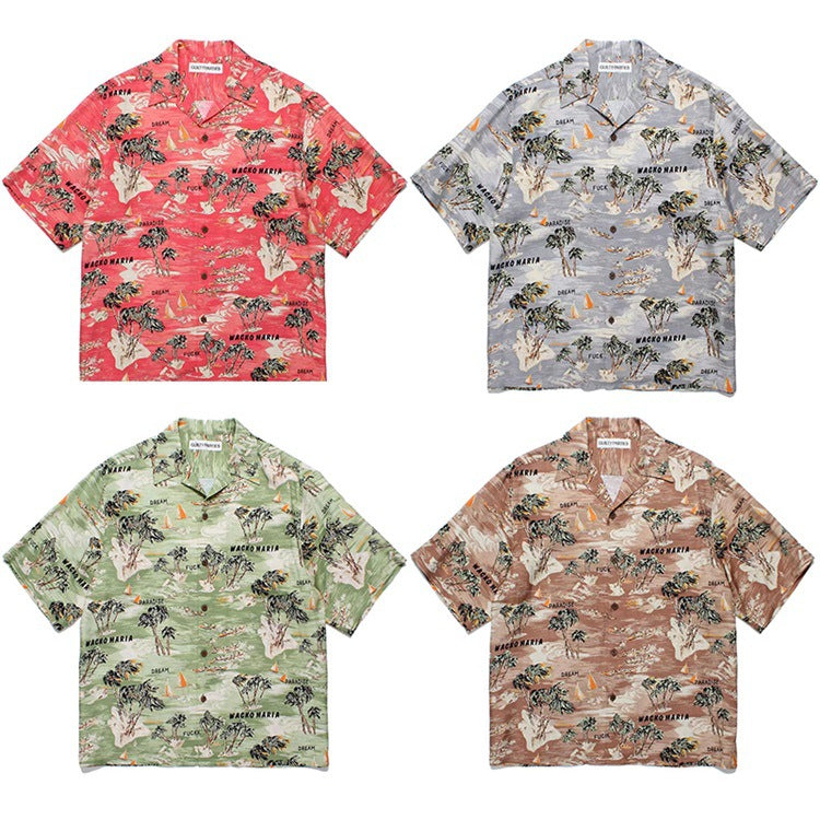 GUILTYPARTIES TIGER Shirts 24ss Coconut Island Style, Cuban Collar Casual Hawaiian Short Sleeve Shirt Men