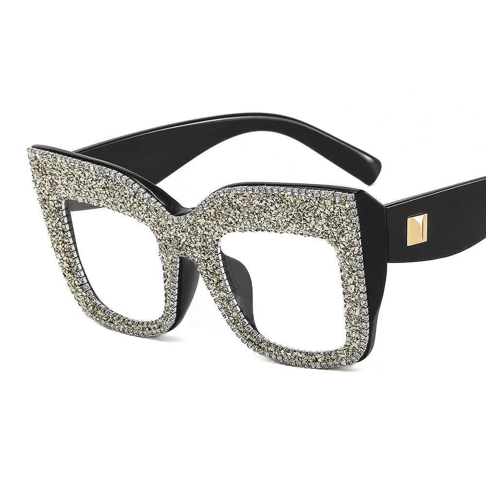 Trendy punk glasses large frame with diamonds