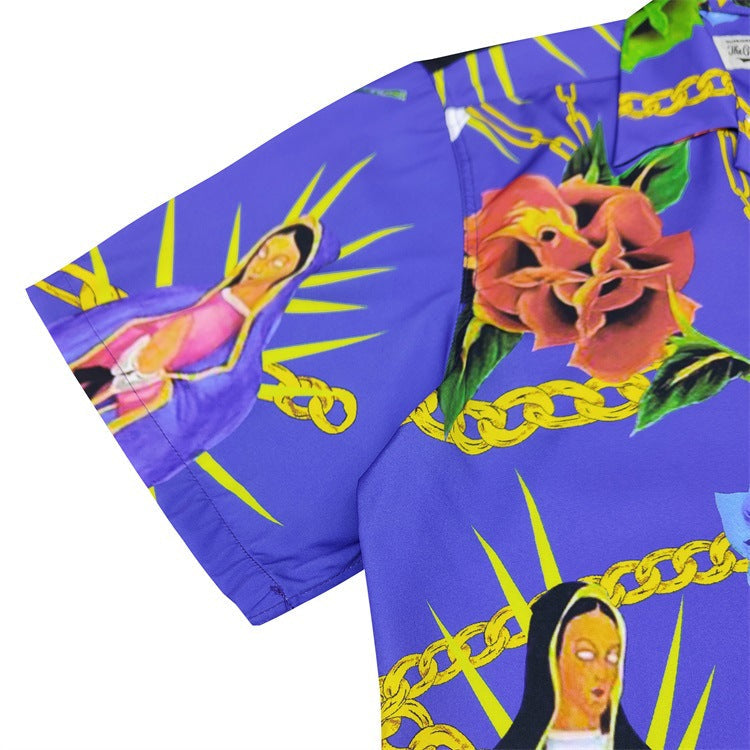 GUILTYPARTIES TIGER Shirts 20SS Bramble Flower, Virgin Mary, Hawaiian Short Sleeve Shirt Men