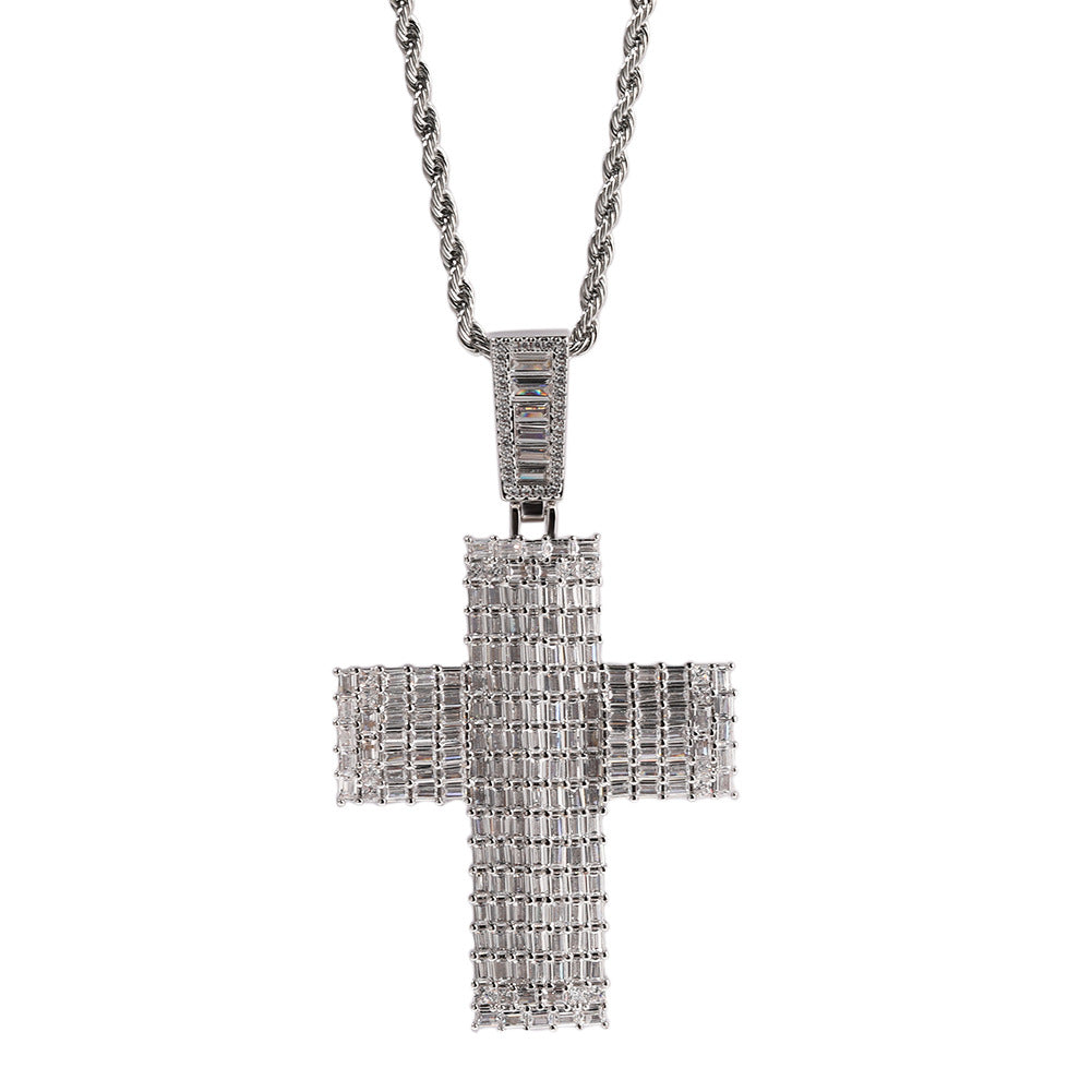 Jewelry Square Zirconium Full Diamond Cross Pendant Punk Street Trendy Crosses Spectrum St. Valentine's