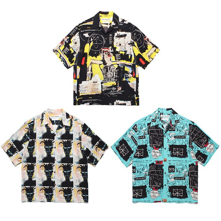 GUILTYPARTIES TIGER Shirts 24ss BASQUIAT, Graffiti Hawaiian Short Sleeve Shirt