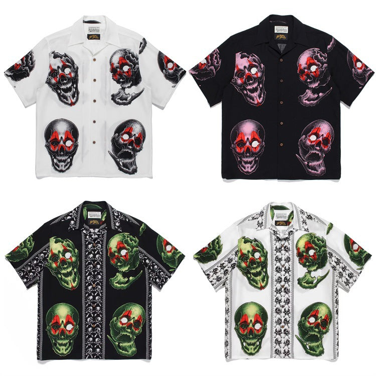 GUILTYPARTIES TIGER Shirts 22SS 56 TATTOO STUDIO Tattooed Skull Hawaiian Short Sleeve Shirt Men