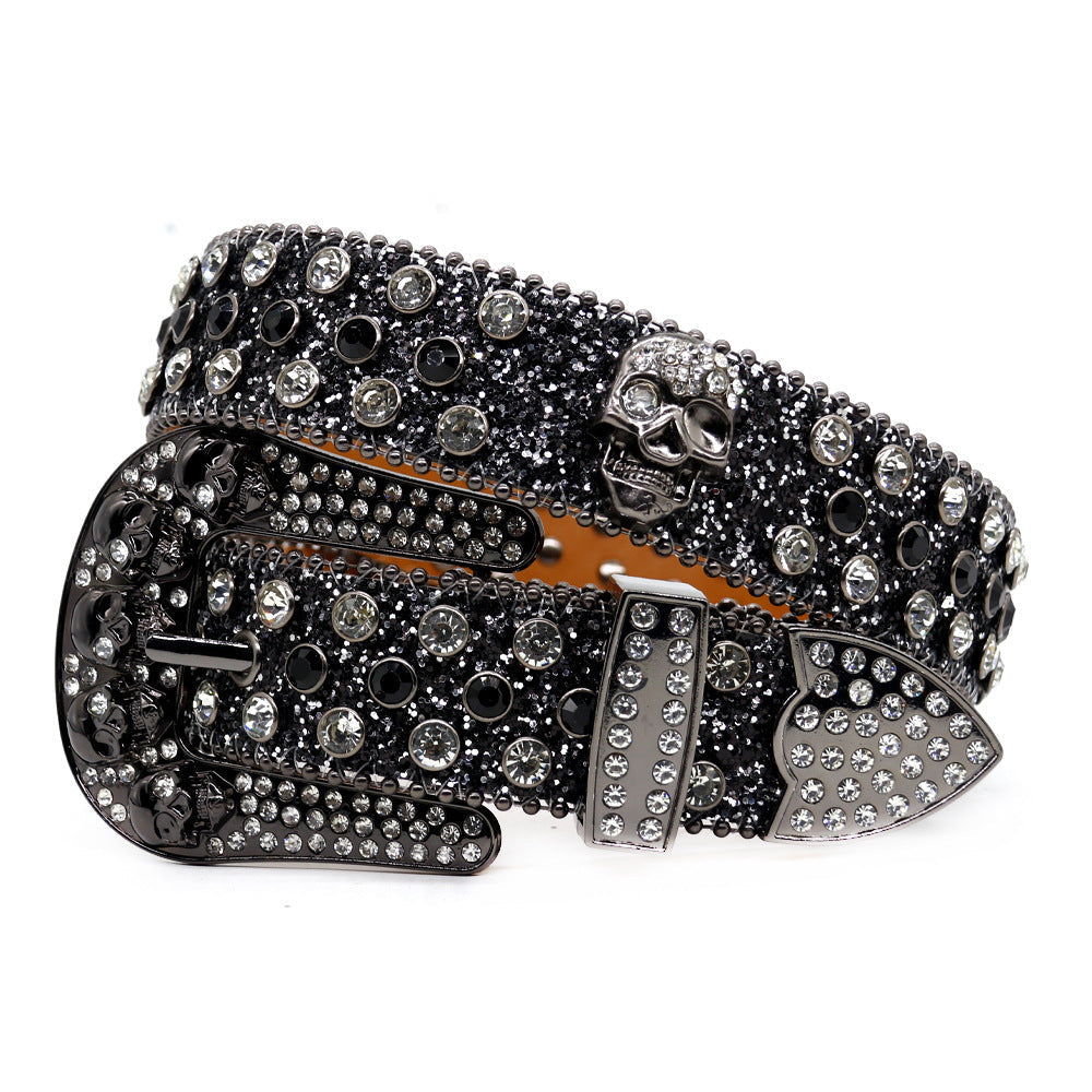 Hip-hop punk rhinestone belt skull